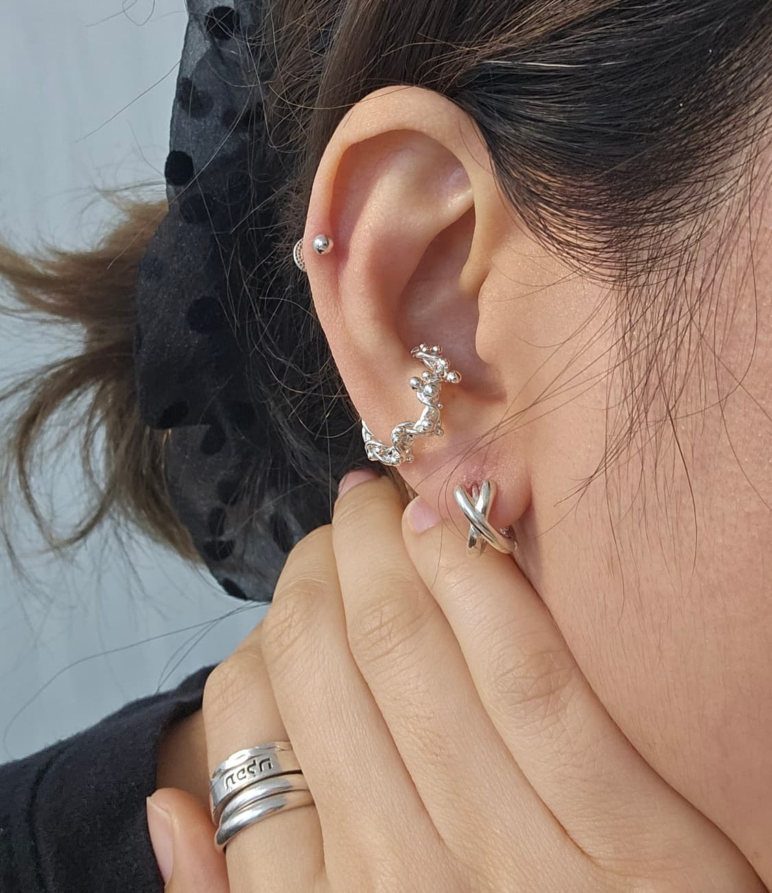 925silver 실버 원터치링 디자인 귀걸이 상품이미지4