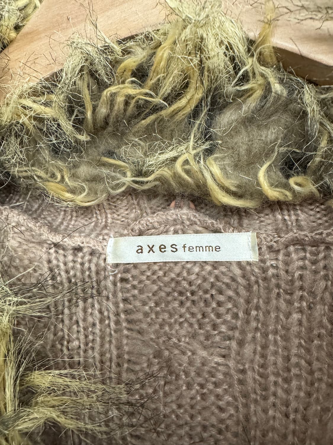 japanese vintage 여성 케이블 니트 퍼 가디건 상품이미지3