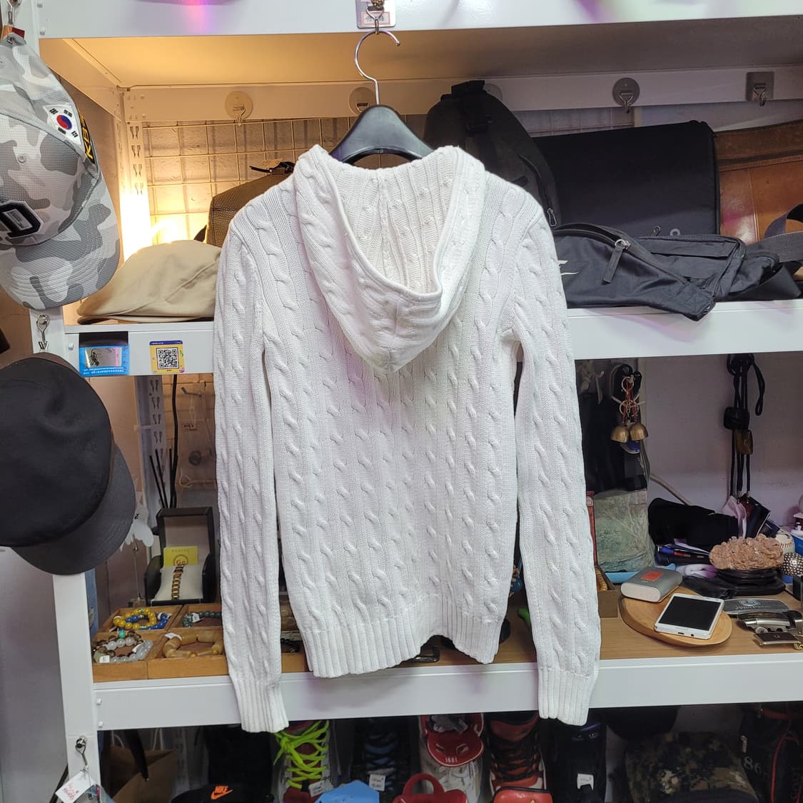 Polo 폴로 랄프로렌 케이블 니트 후드집업 화이트 상품이미지2