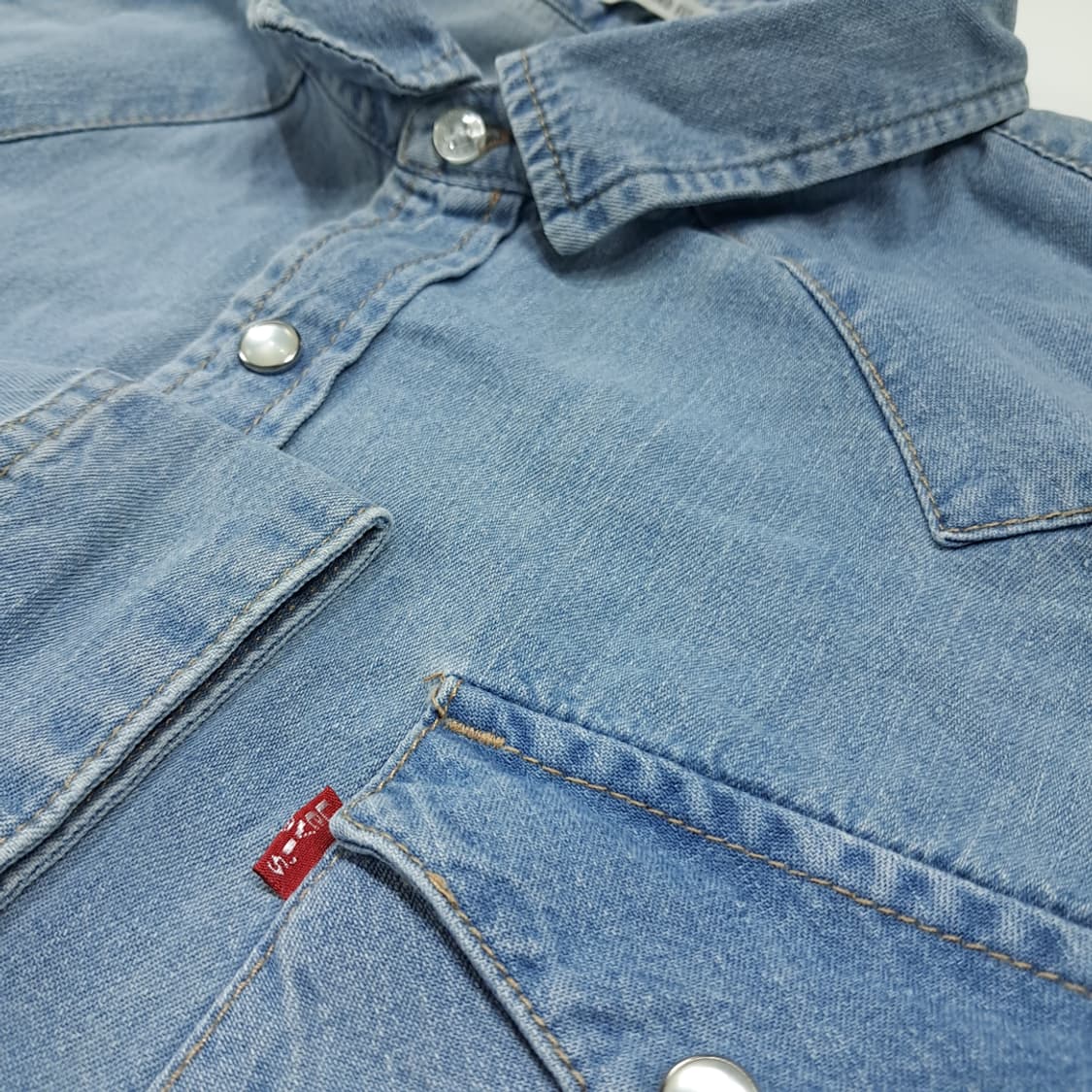 CL585 XL 리바이스 코튼 웨스턴 펄스냅 데님 셔츠 남방 상품이미지5