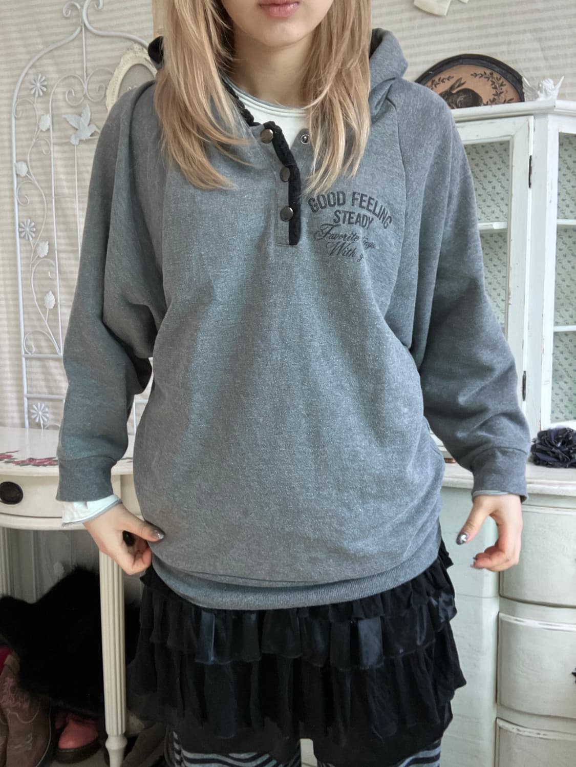 일본빈티지 스컬 후드 가오리핏 후드티 상품이미지2