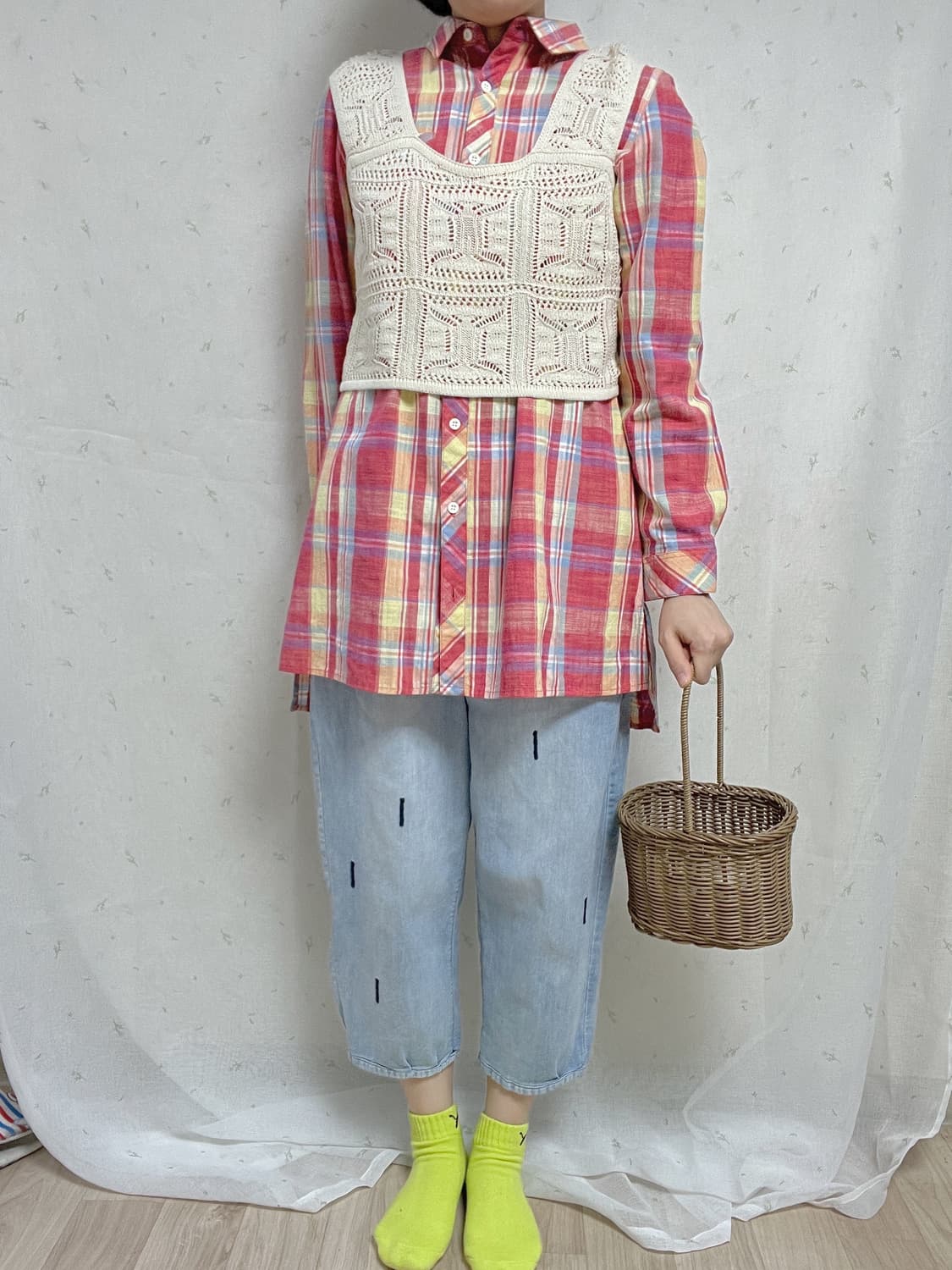 체크남방+니트뷔스티에+청바지 상품이미지1