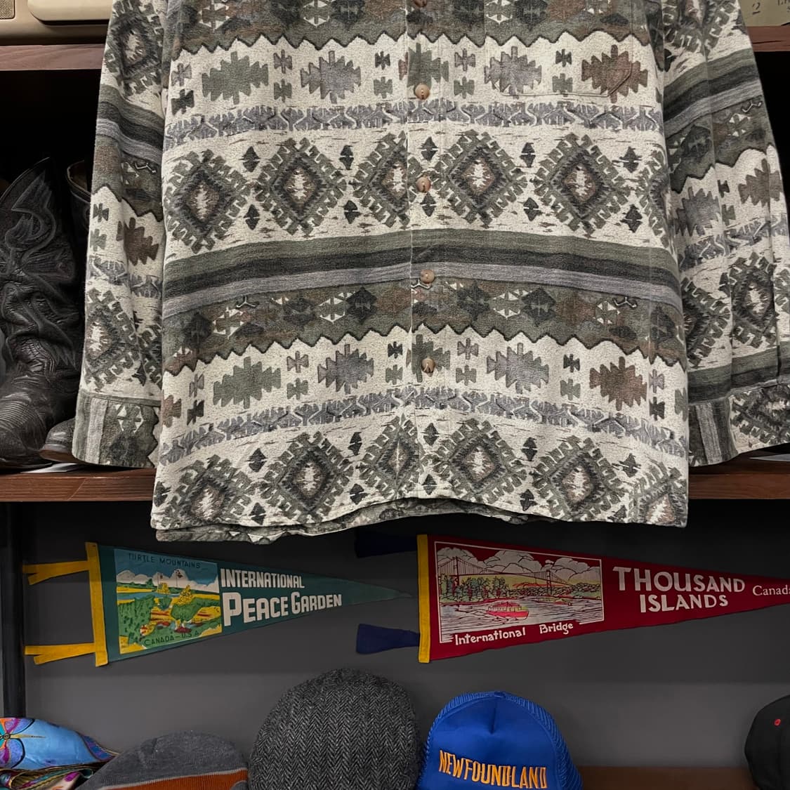 90s USA 빈티지 에스닉 패턴 포켓 셔츠 상품이미지4