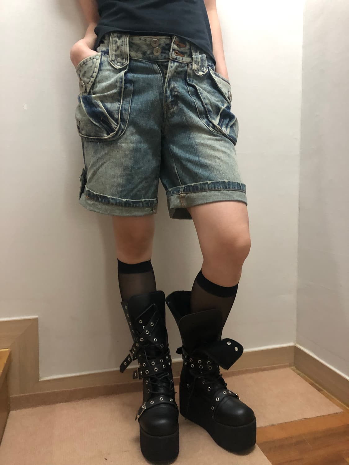 빈티지 데님 워싱 버뮤다 팬츠 상품이미지6