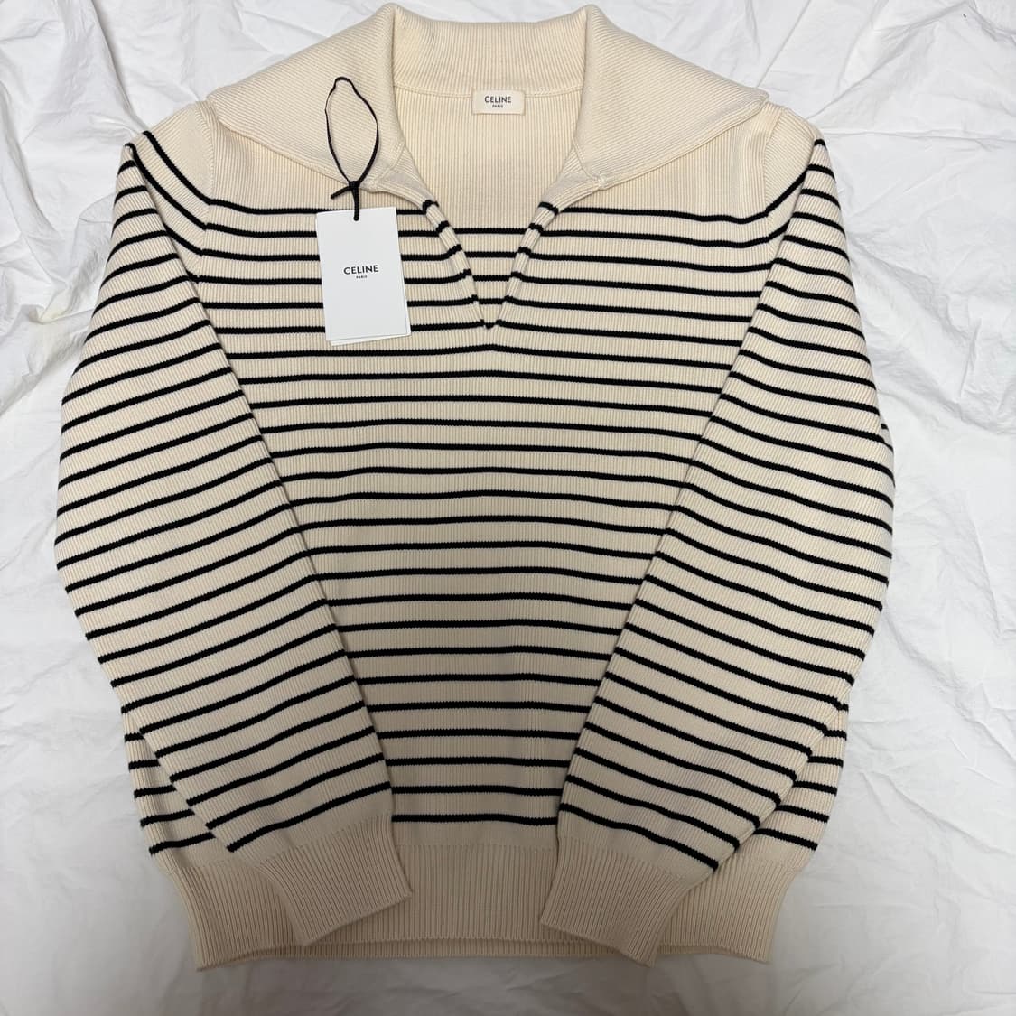 셀린느 20ss 오픈 카라 스트라이프 니트 스웨터 L 상품이미지2