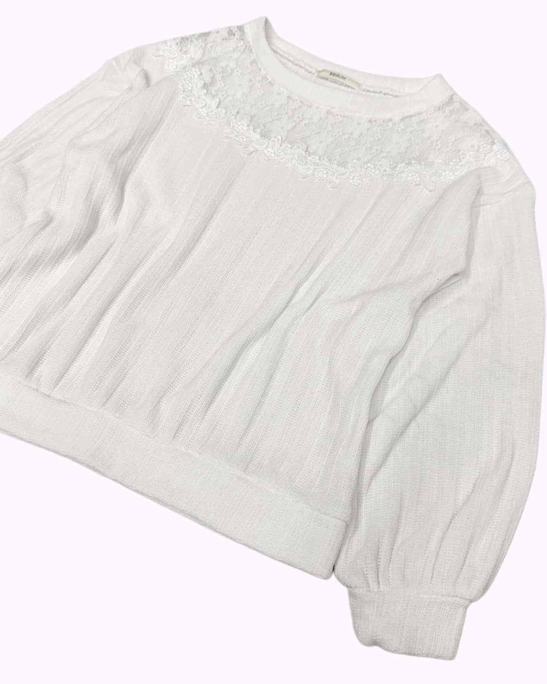 lace see-through yoke white knit 상품이미지3