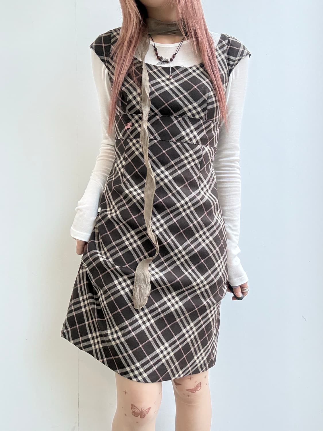 버버리 블루라벨 모카브라운 딸기우유 자수 노바체크 반팔원피스 상품이미지2