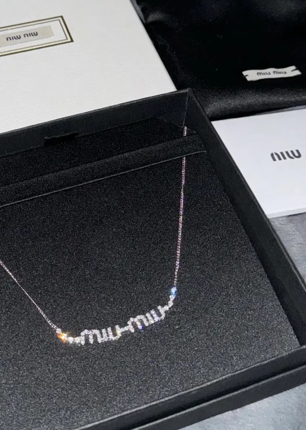 (W) 미우 미우 크리스탈 메탈 네클리스 스틸 크리스탈 miumiu 목걸 상품이미지1