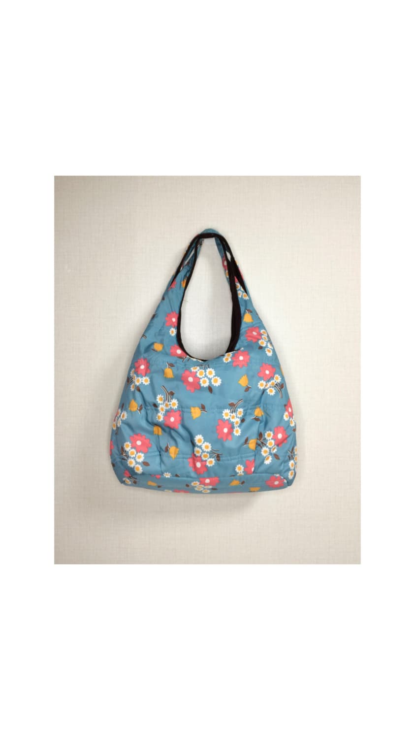 빈티지 플라워 프린팅 블루 패디드 토트백 숄더백 상품이미지6
