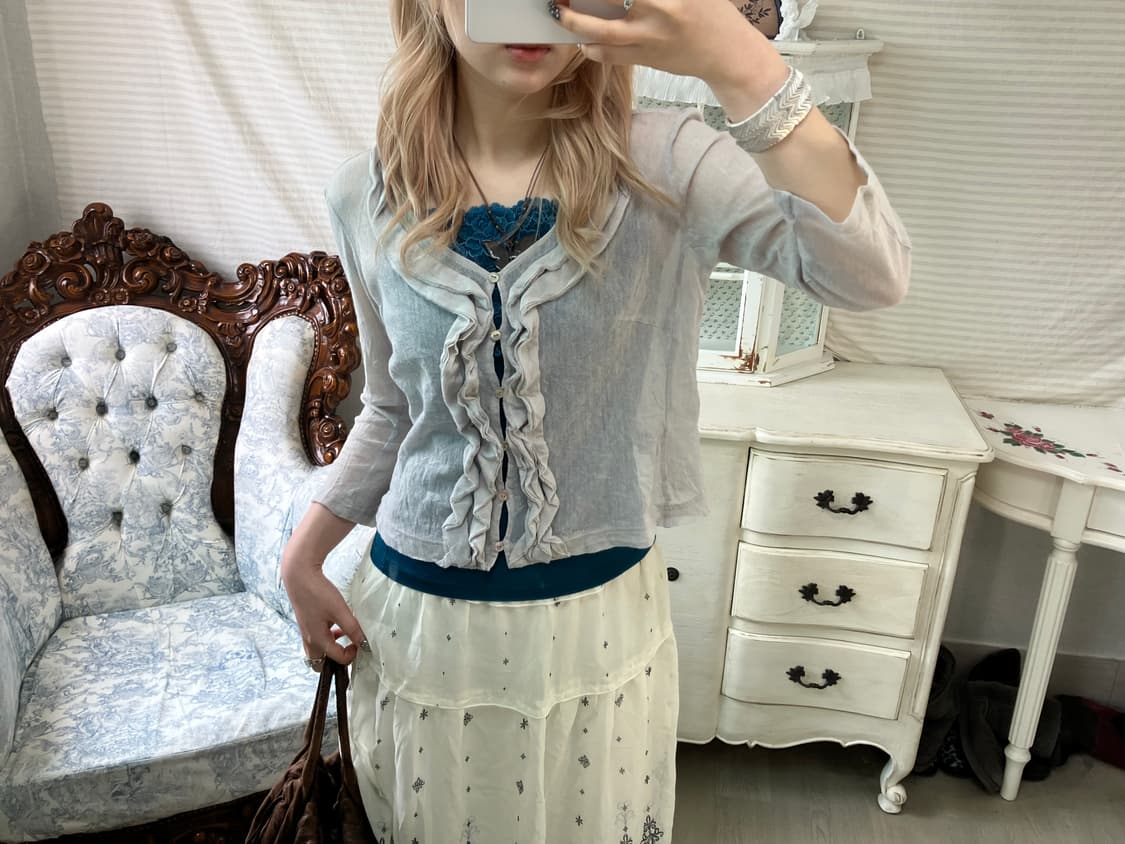 jpn vintage light gray sheer cardigan 상품이미지3