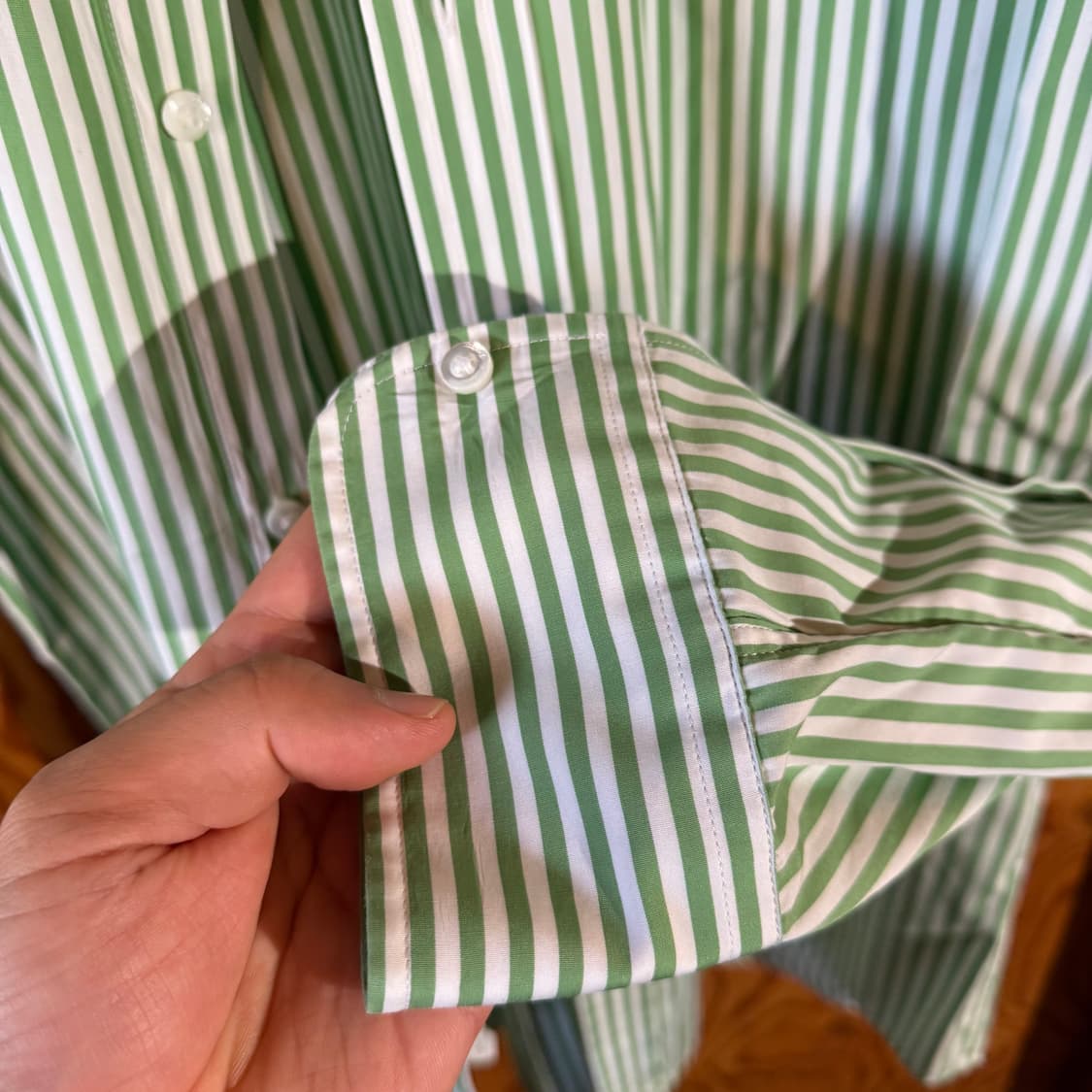 랄프로렌 퍼플라벨 그린 스트라이프 로고 드레스 셔츠 상품이미지5