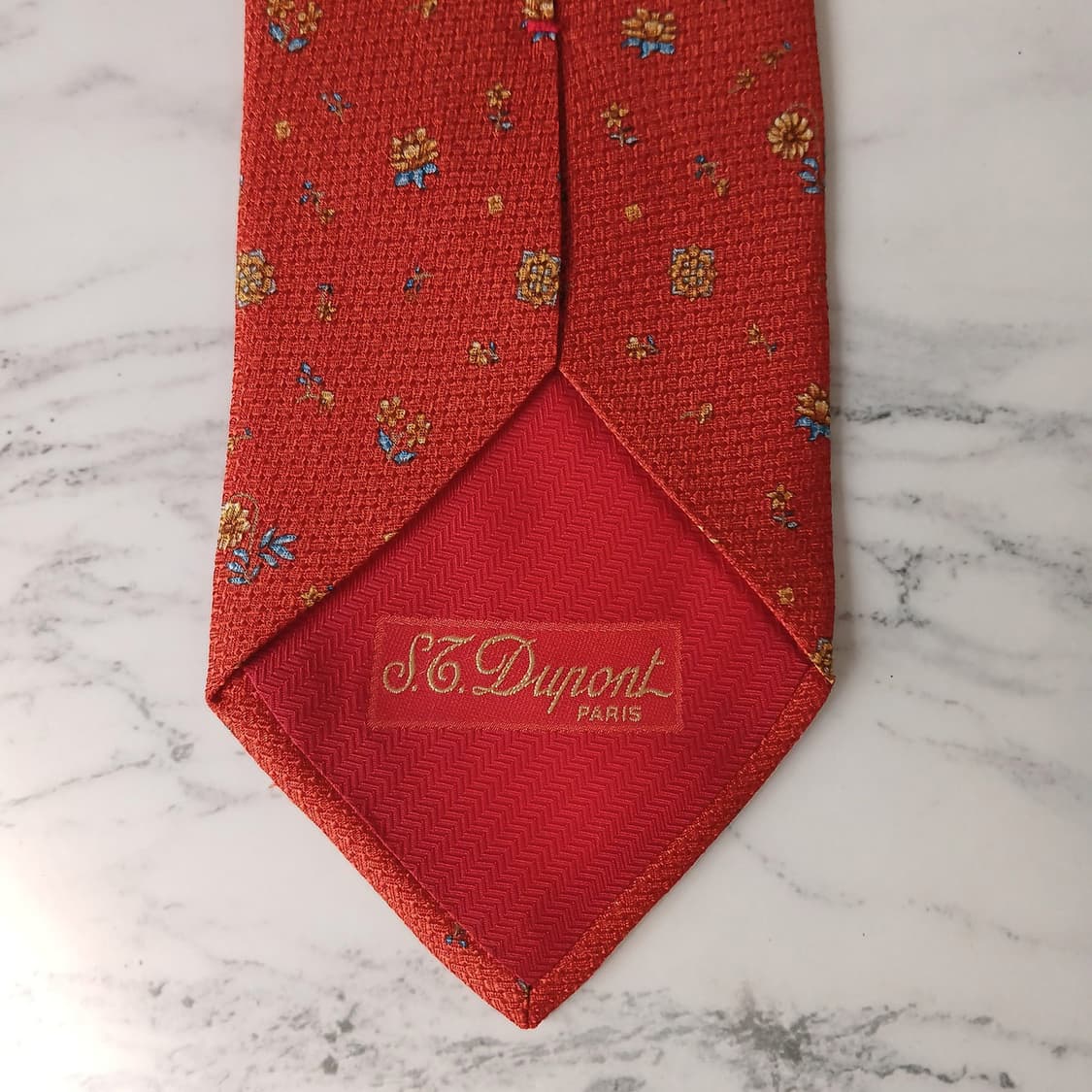 에스.티. 듀퐁 실크 오렌지 플라워 패턴 넥타이 9cm A등급 E883
 상품이미지9