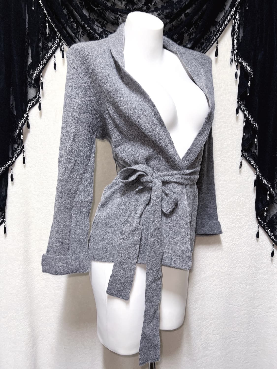 오리엔탈 윈터페어리 그런지 그레이 벨트 니트가디건 로브 갸루 펑크 핀터 상품이미지1