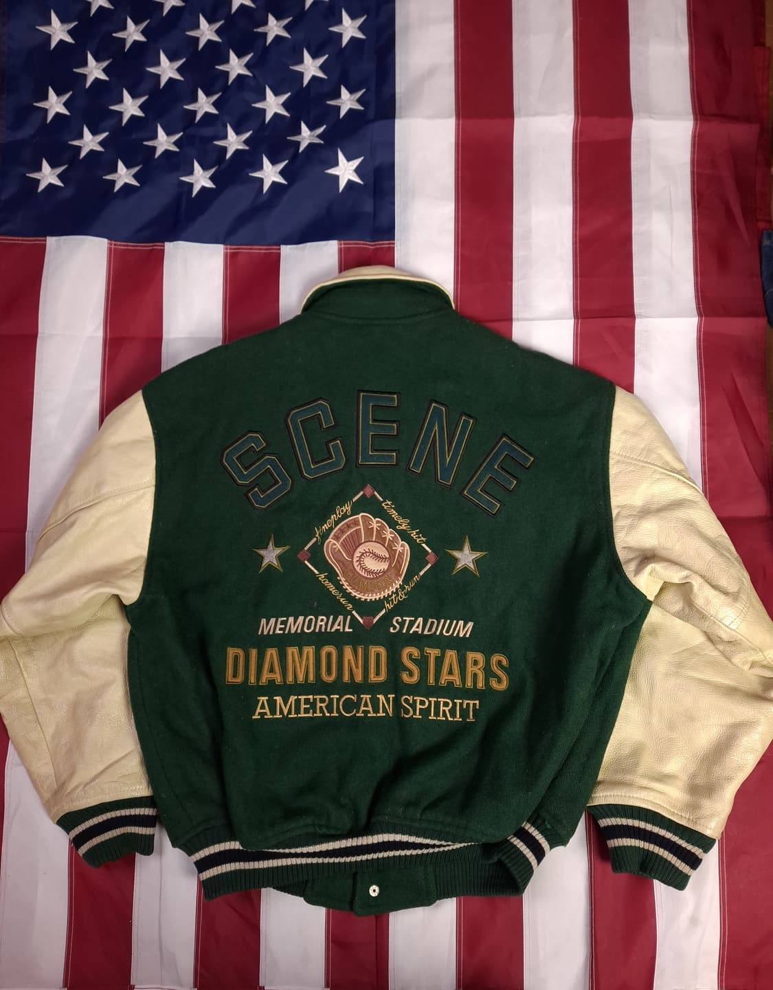 오리지날 80's 일본판 SCENE  울,레더 바시티자켓 상품이미지1