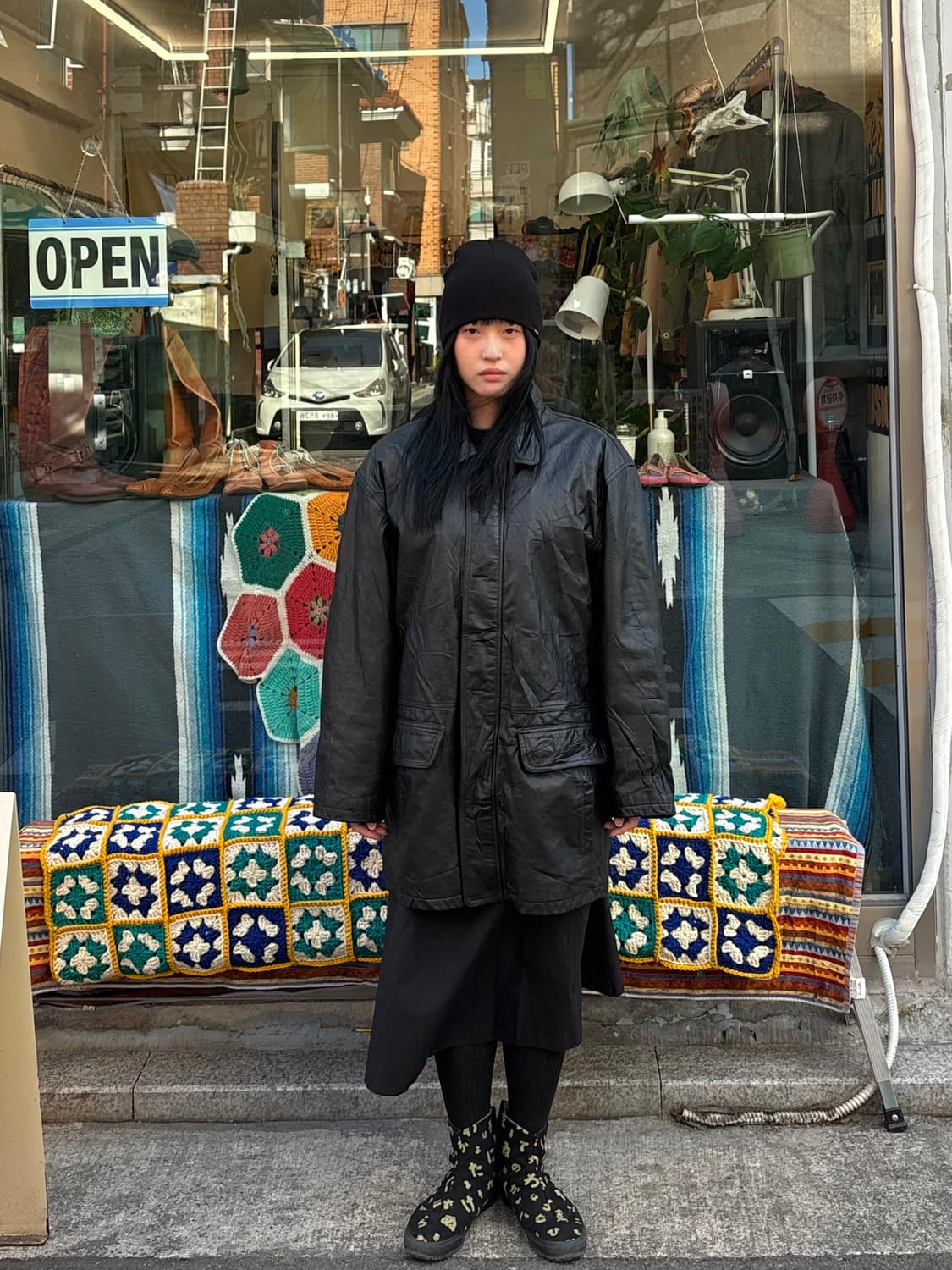 Vintage Japanese Black Leather Long Coat 상품이미지1