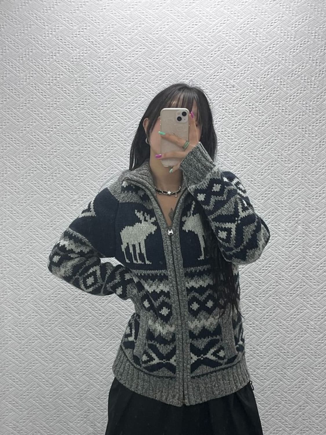 아베크롬비 하이넥 폭닥 노르딕 코위찬 울 혼방 가디건 XL C07257 상품이미지1