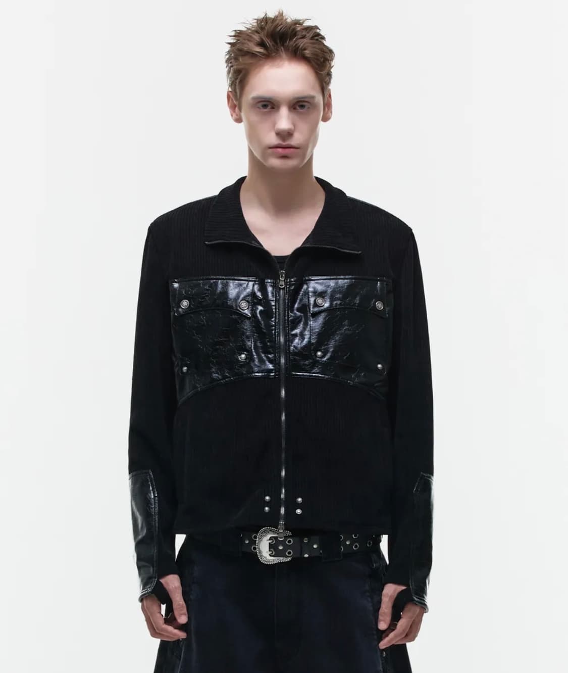 오퍼스 OP. 03 COMBAT LEATHER PATCH KNIT-ZIP 상품이미지1