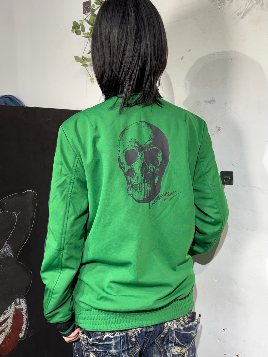 일본빈티지 양면 스카잔 해골 자수 프린팅 스카쟌 자켓 L 상품이미지5