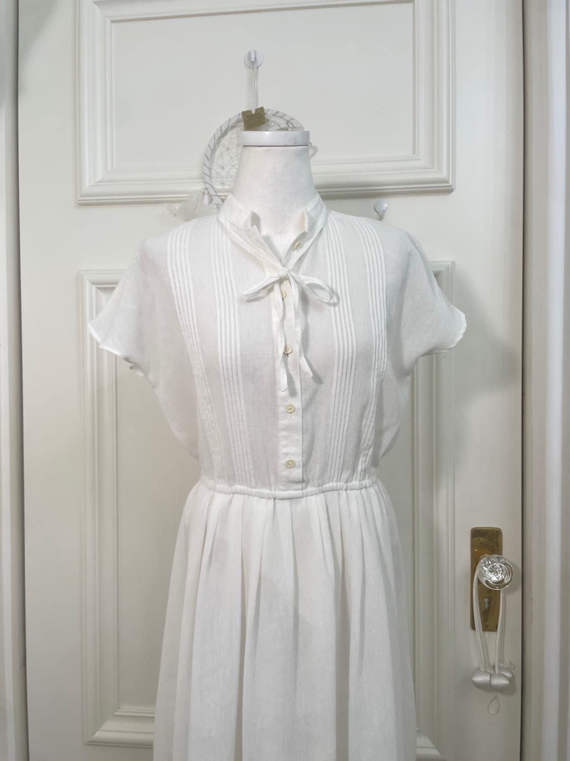 white bow point pleats button summer opc 상품이미지5