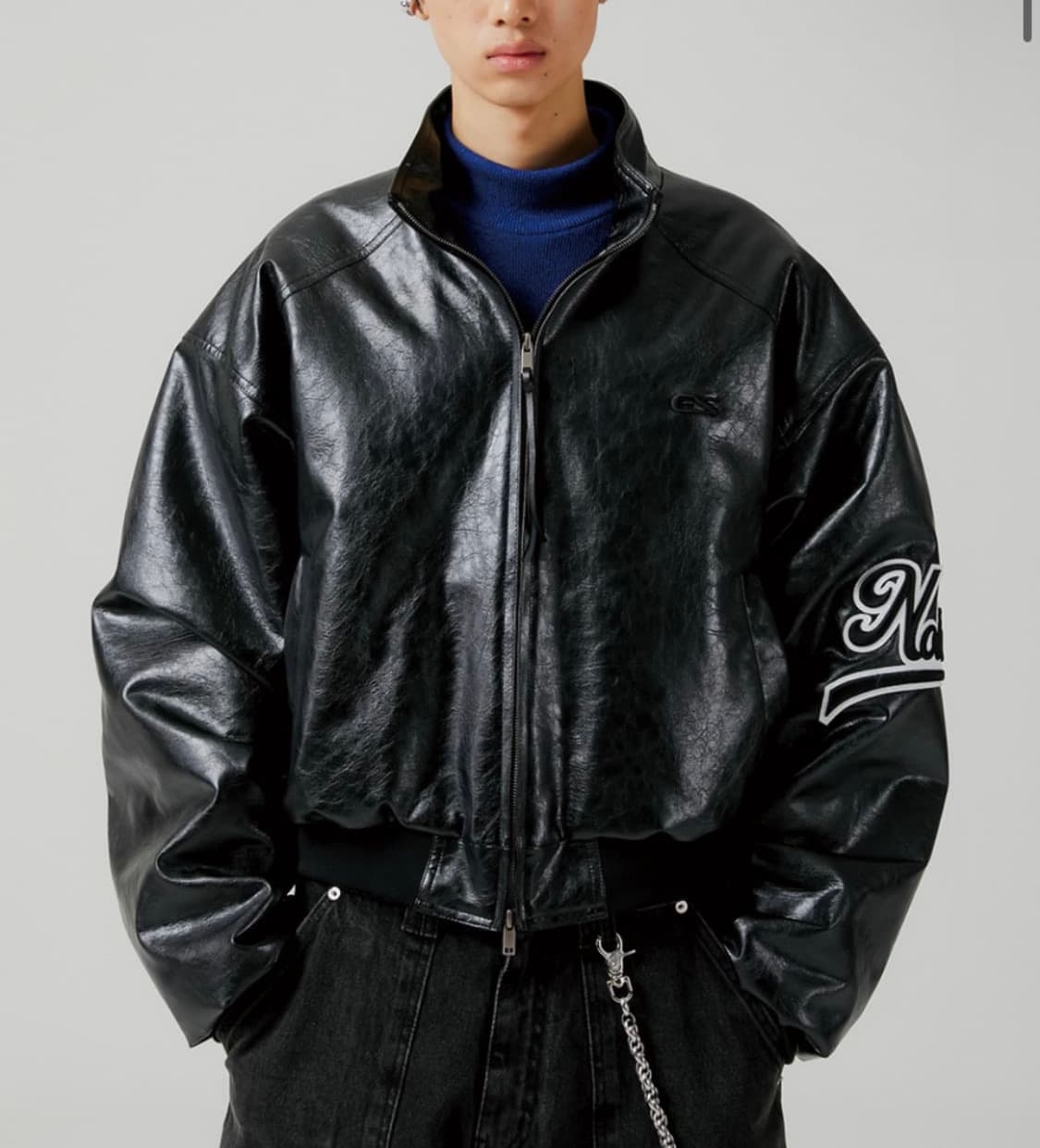 ESC studio 'Notold" 레더 블루종 블랙 상품이미지5