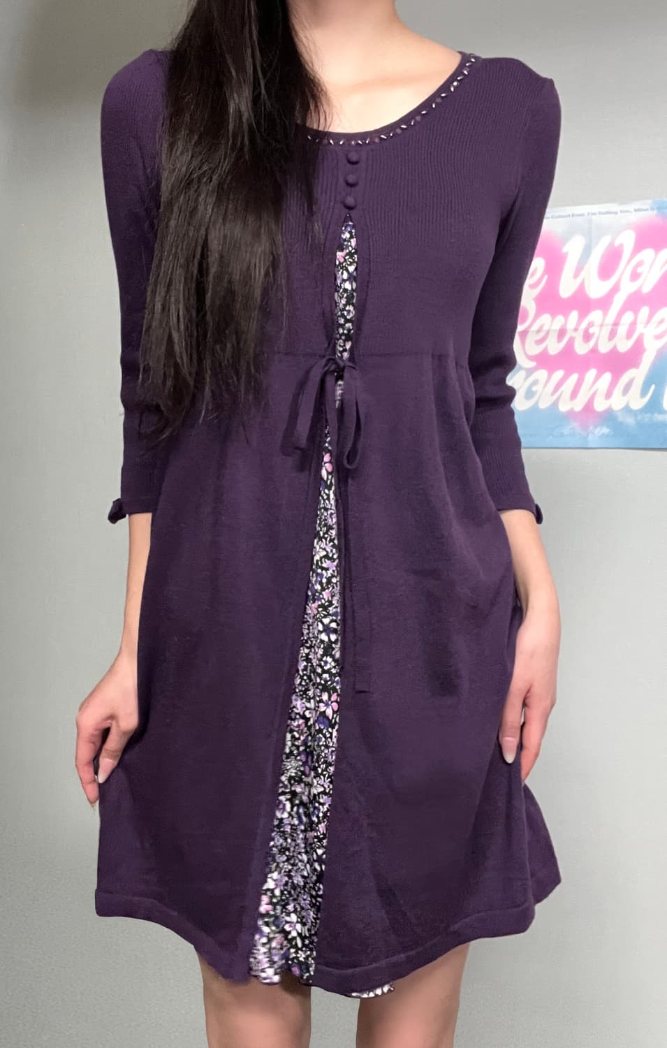 모리 하구미 에스닉 리본 쥬얼리 플로럴 퍼플 원피스 상품이미지1