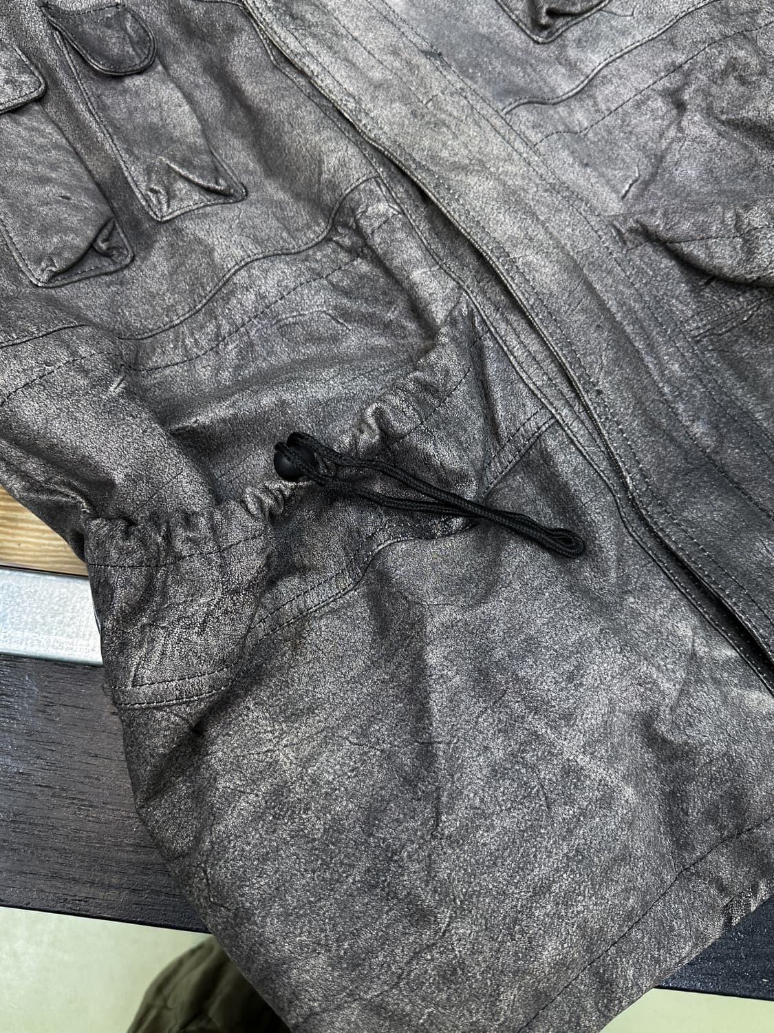 이베페 후드 더티 워시드 레더 사파리 자켓 상품이미지5