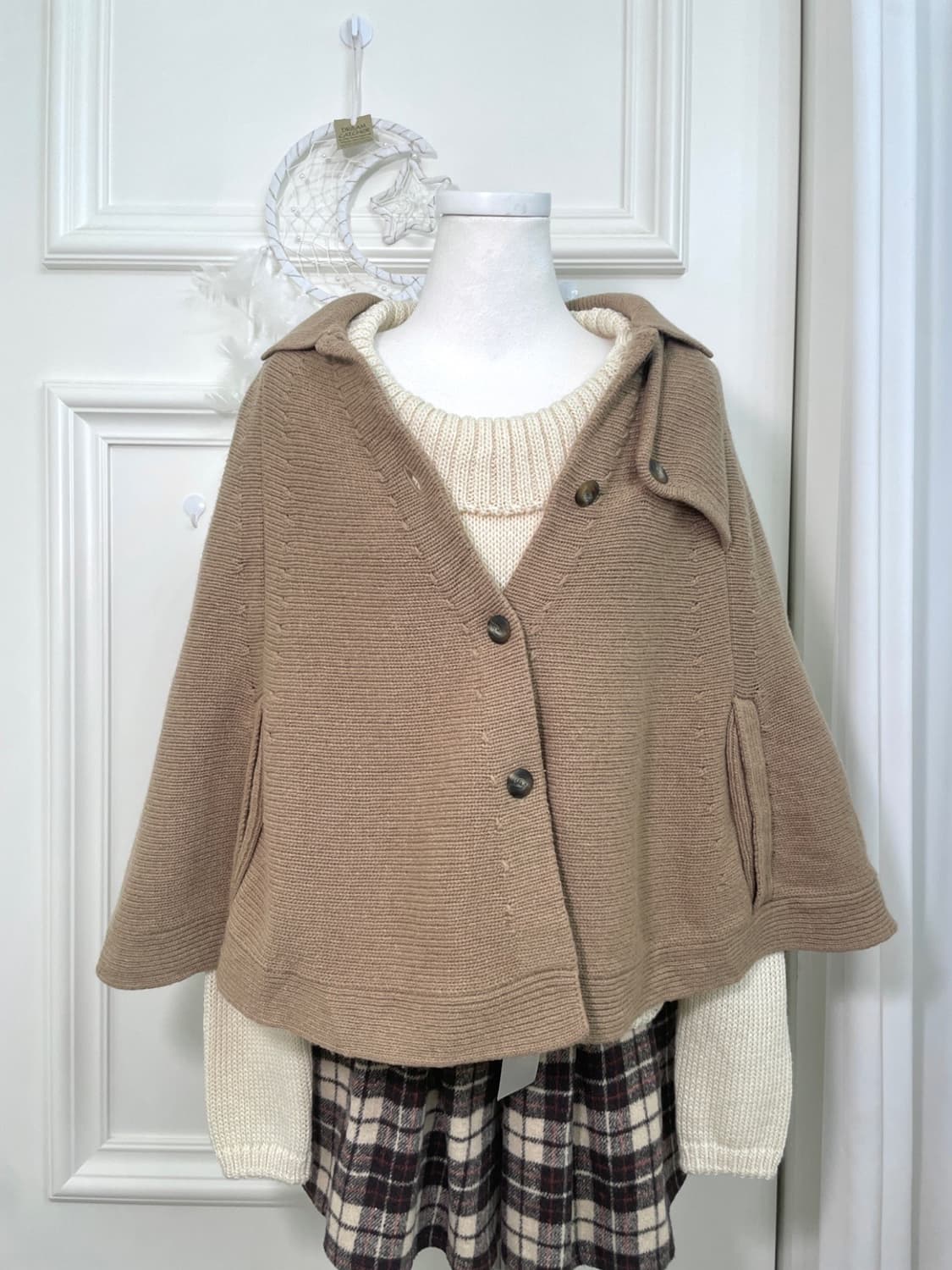 camel brown collar basic cape wool cardi 상품이미지5
