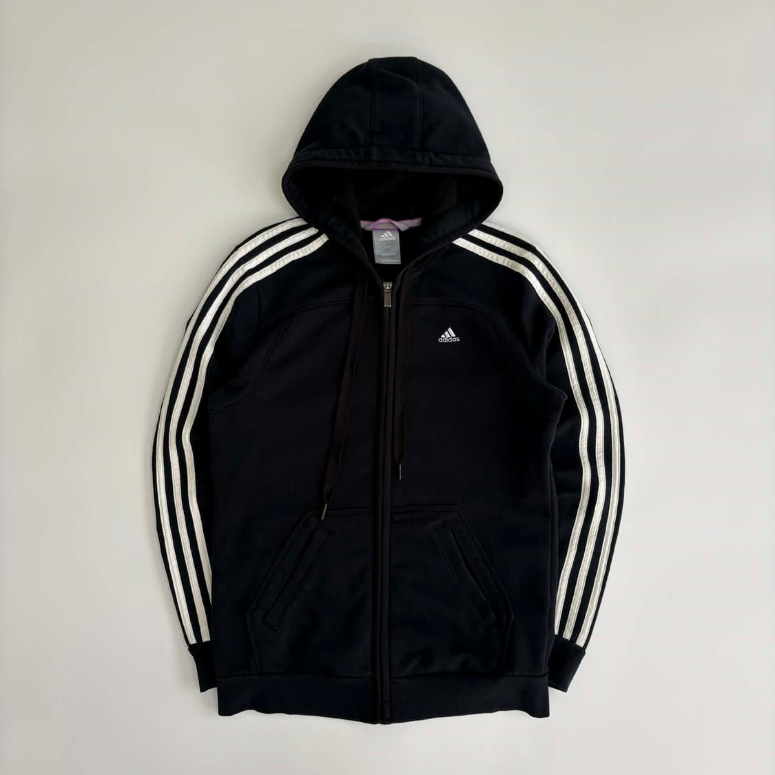 아디다스 에센셜 블랙 3tripes 스웻 후드집업 희귀져지(90) 상품이미지2