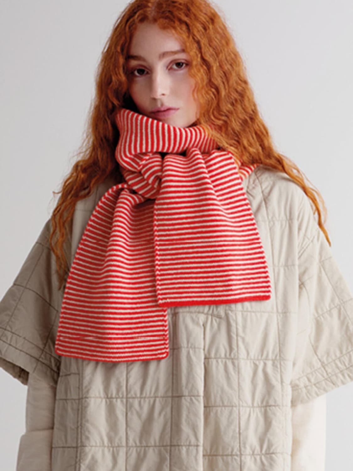 스트라이프 레드 울 머플러 목도리 새제품 상품이미지2