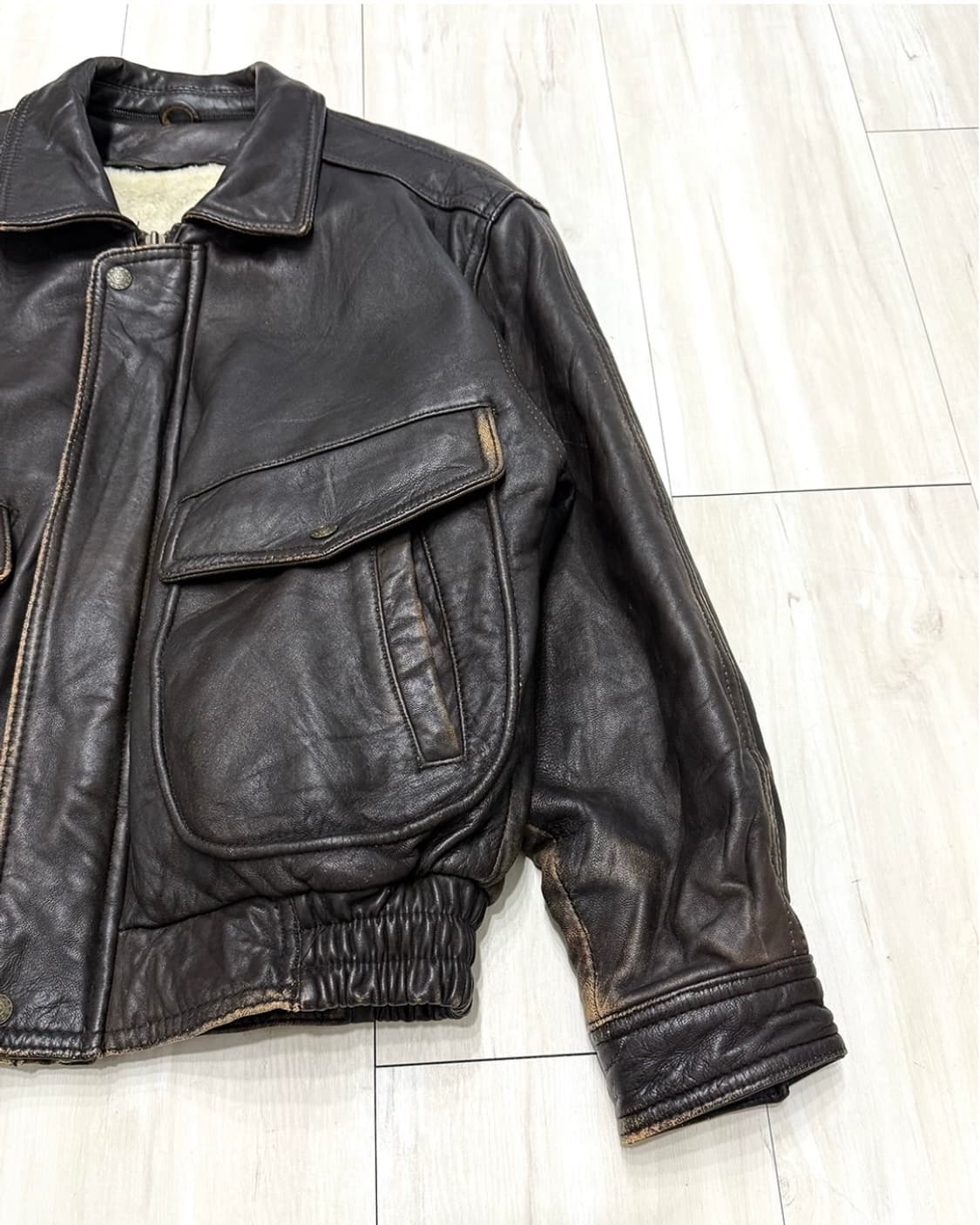 Deep Dark Brown Sheepskin Bomber Jacket 상품이미지7