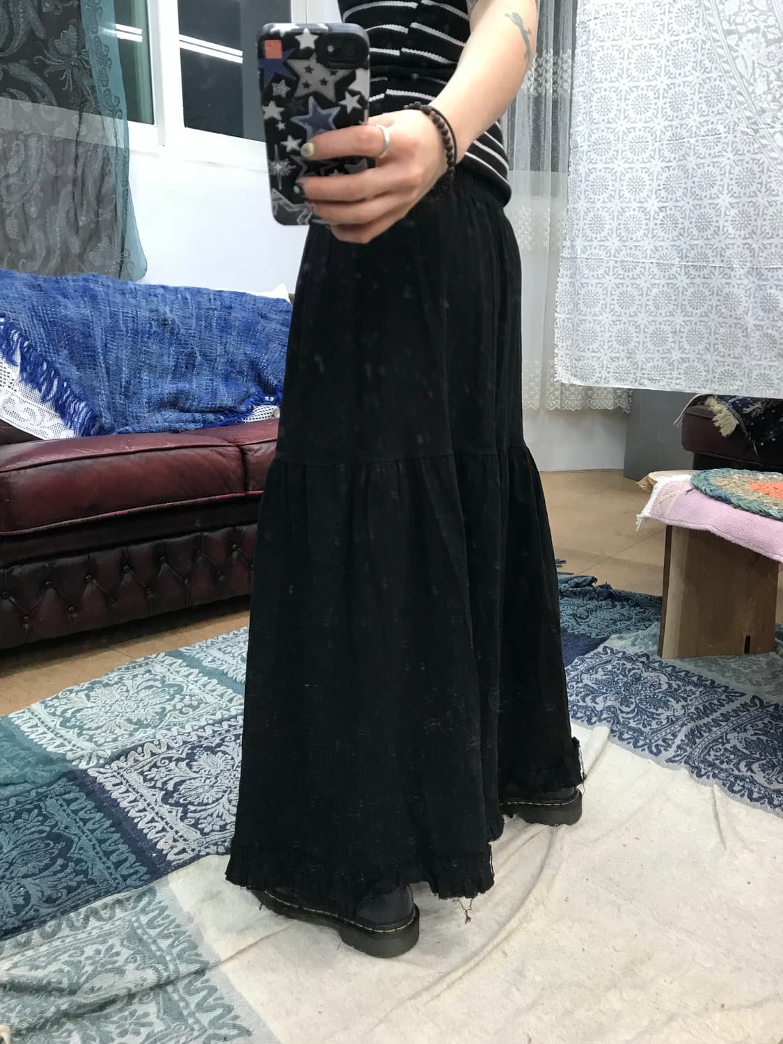 빈티지 여성 밴딩 레이스 디테일 블랙 스커트  상품이미지2