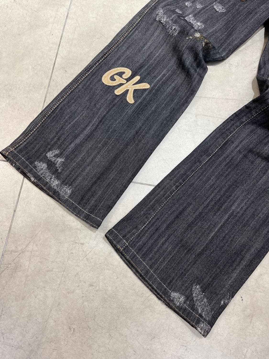 일본 빈티지 모리걸 고양이 레터링 패치 와이드 데님 팬츠  상품이미지2