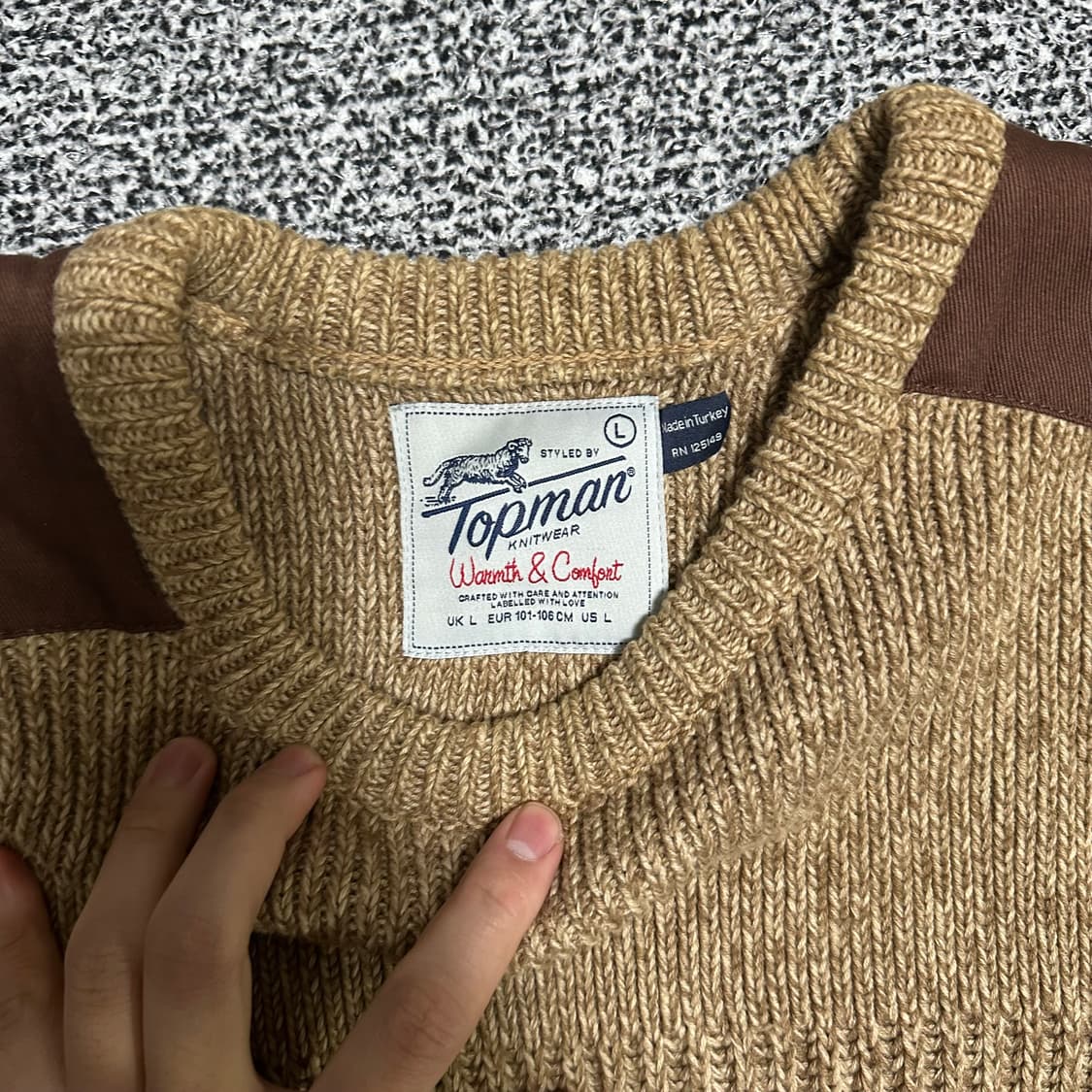(L) 탑맨 니트 스웨터 브라운 견장 패치 상품이미지2