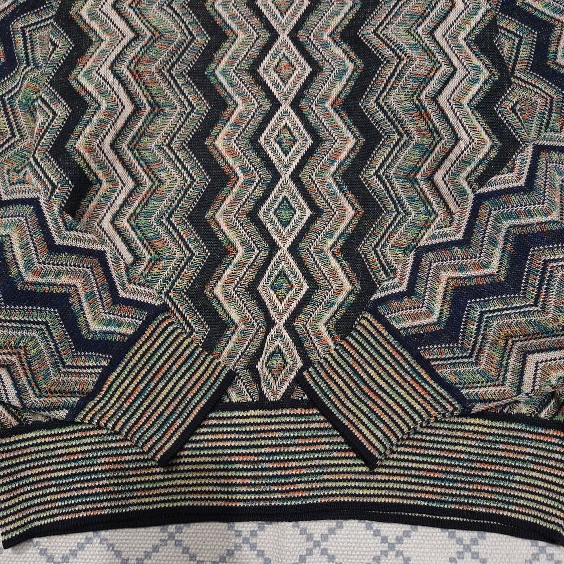 OTTIMO 베이지 멀티컬러 에스닉 지그재그 패턴 코튼 블렌드 니트 L 상품이미지5