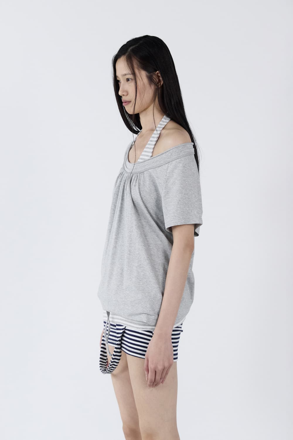 세릭 cerric round drawstring hem top gray 상품이미지6