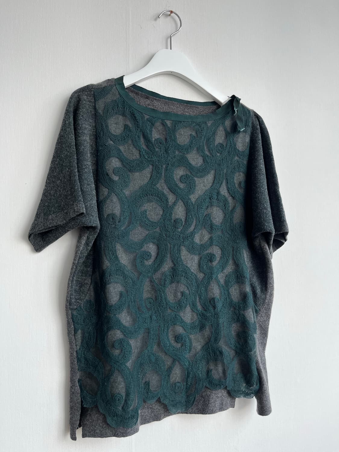 청록색 레이스 니트 티 상품이미지1