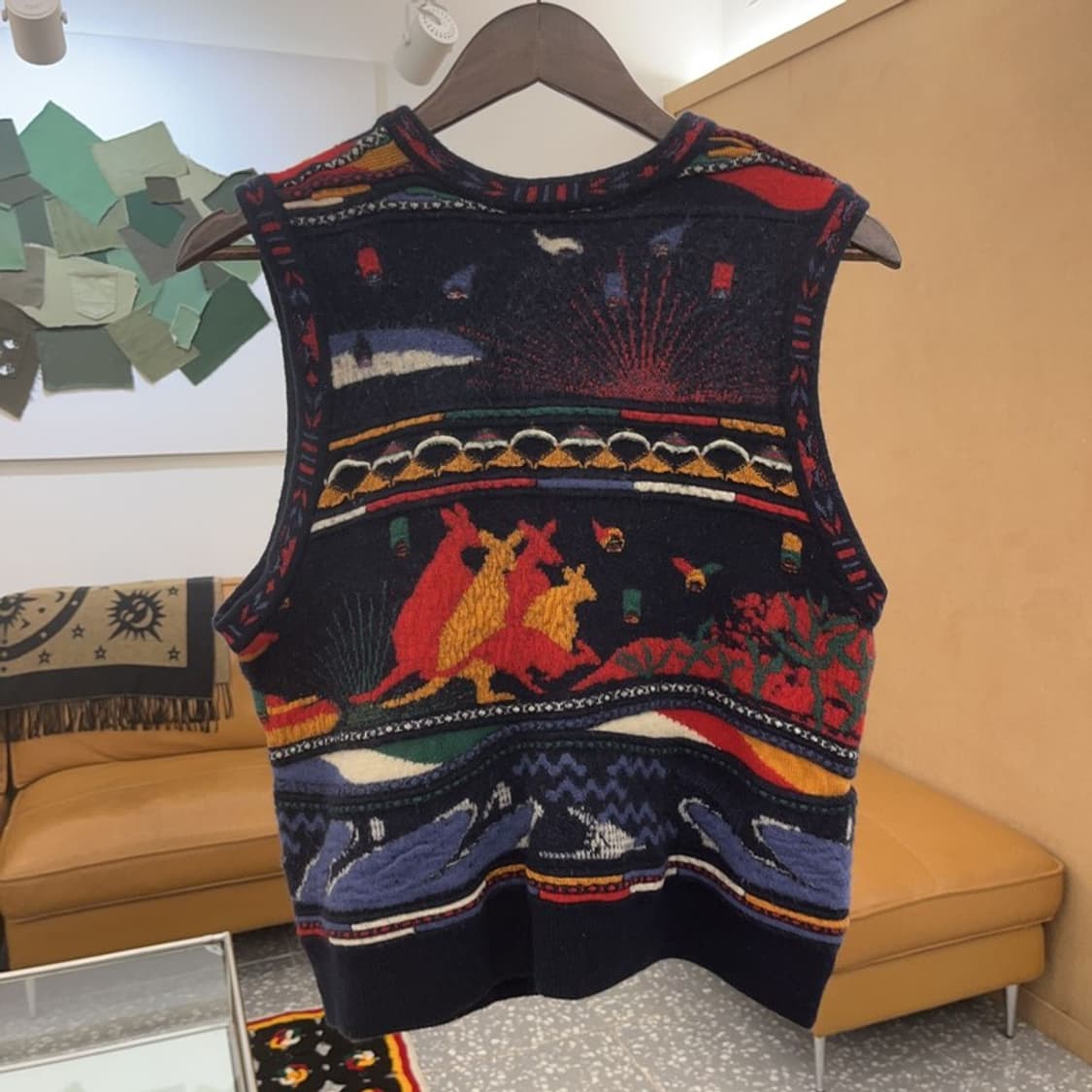 MEEROO 오스트레일리아 인디언 패턴 울 니트 조끼 XL C06904 상품이미지4