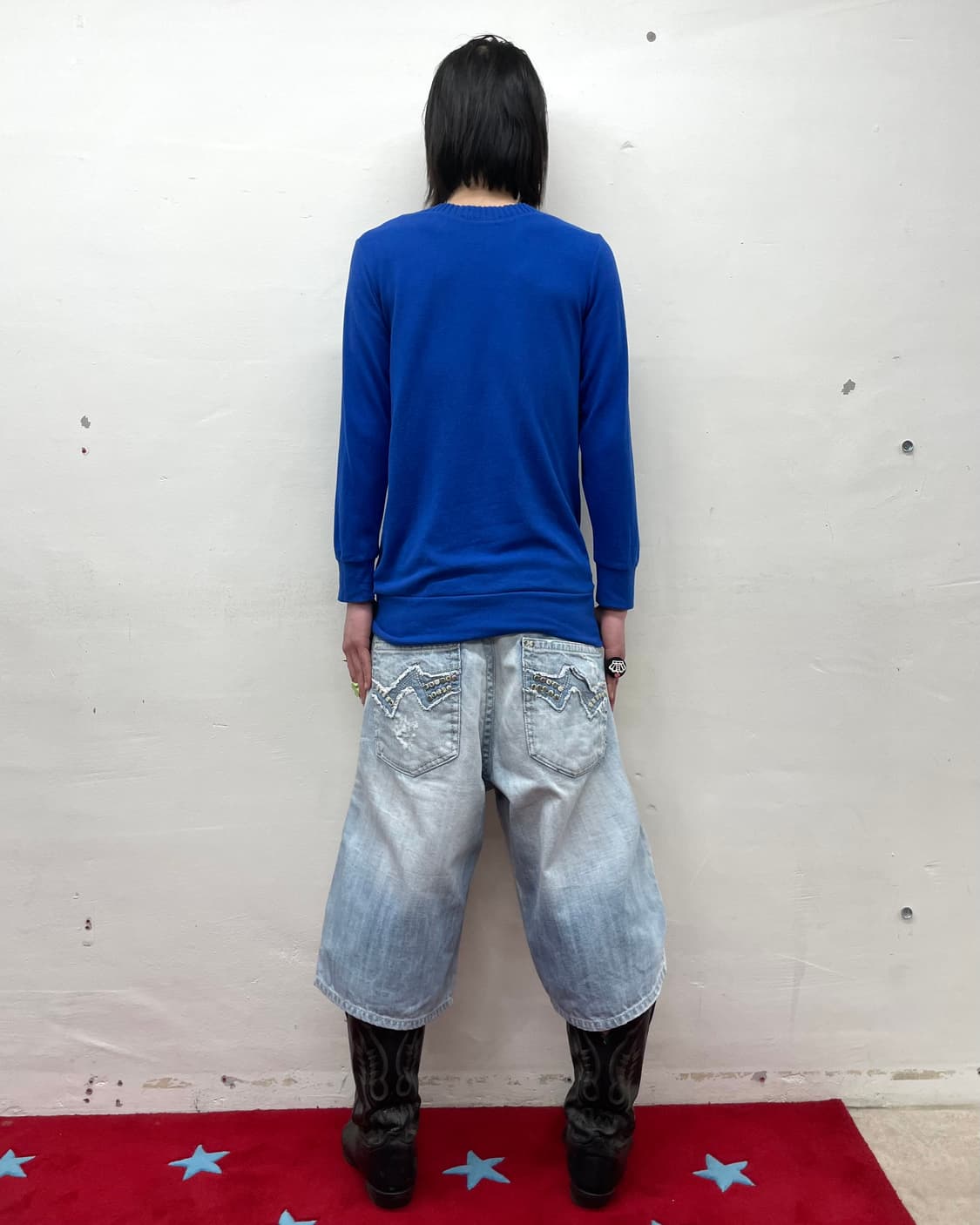 cross-blue V-neck knitwear  상품이미지3
