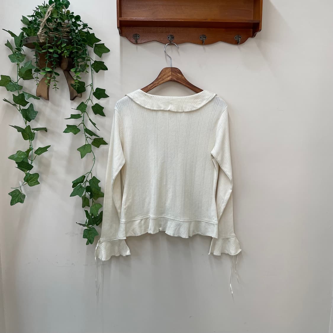 히메갸루 여리 아이보리 플라워 자수 프릴 가디건 상품이미지7