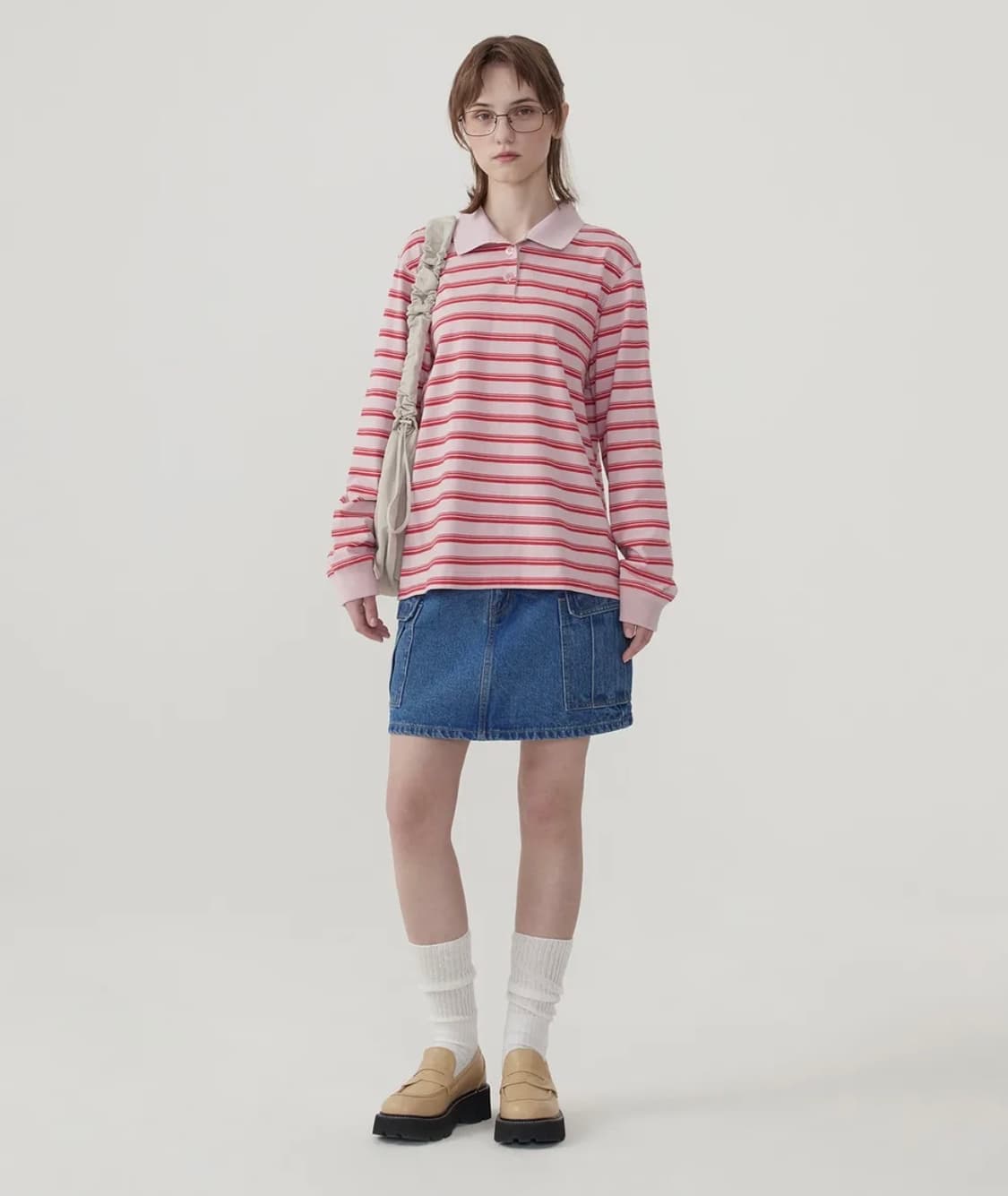 커버낫 우먼 스트라이프 럭비 롱 티셔츠 Light Pink 상품이미지2