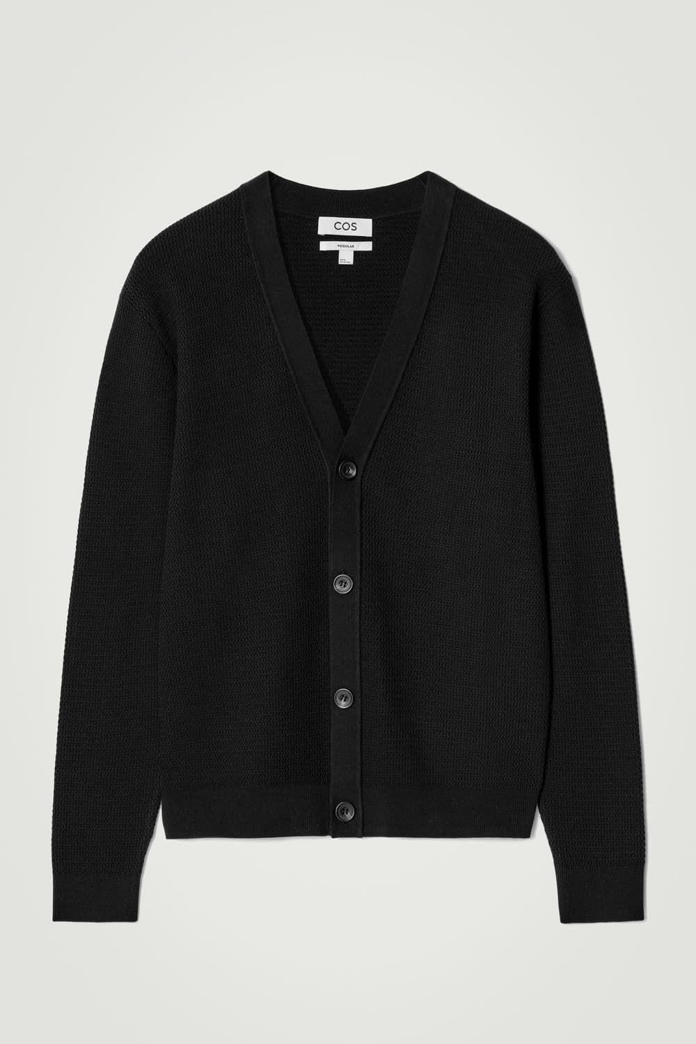 cos 코스 텍스처드 니트 코튼 브이넥 가디건 블랙 상품이미지1