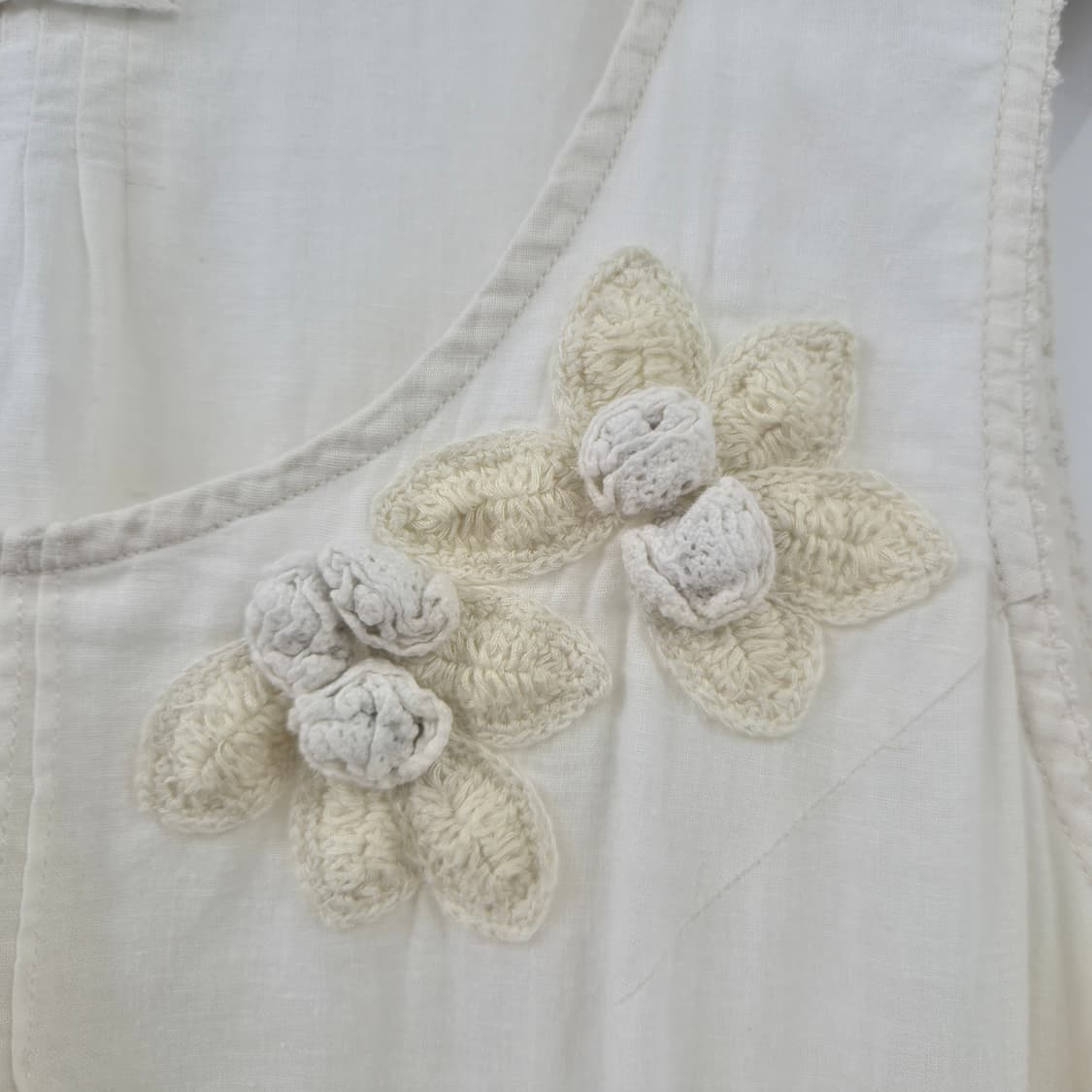 earth 린넨 코튼 플라워 니트장식 내추럴 슬리브리스 원피스 상품이미지4