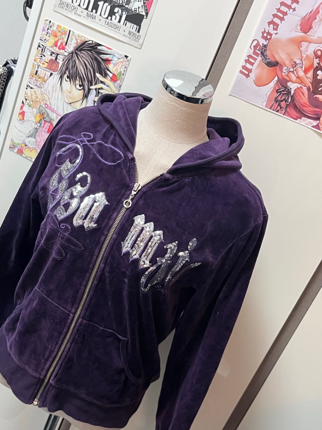 ssamzie y2k 오네갸루 퍼플 벨벳 후드집업 상품이미지1
