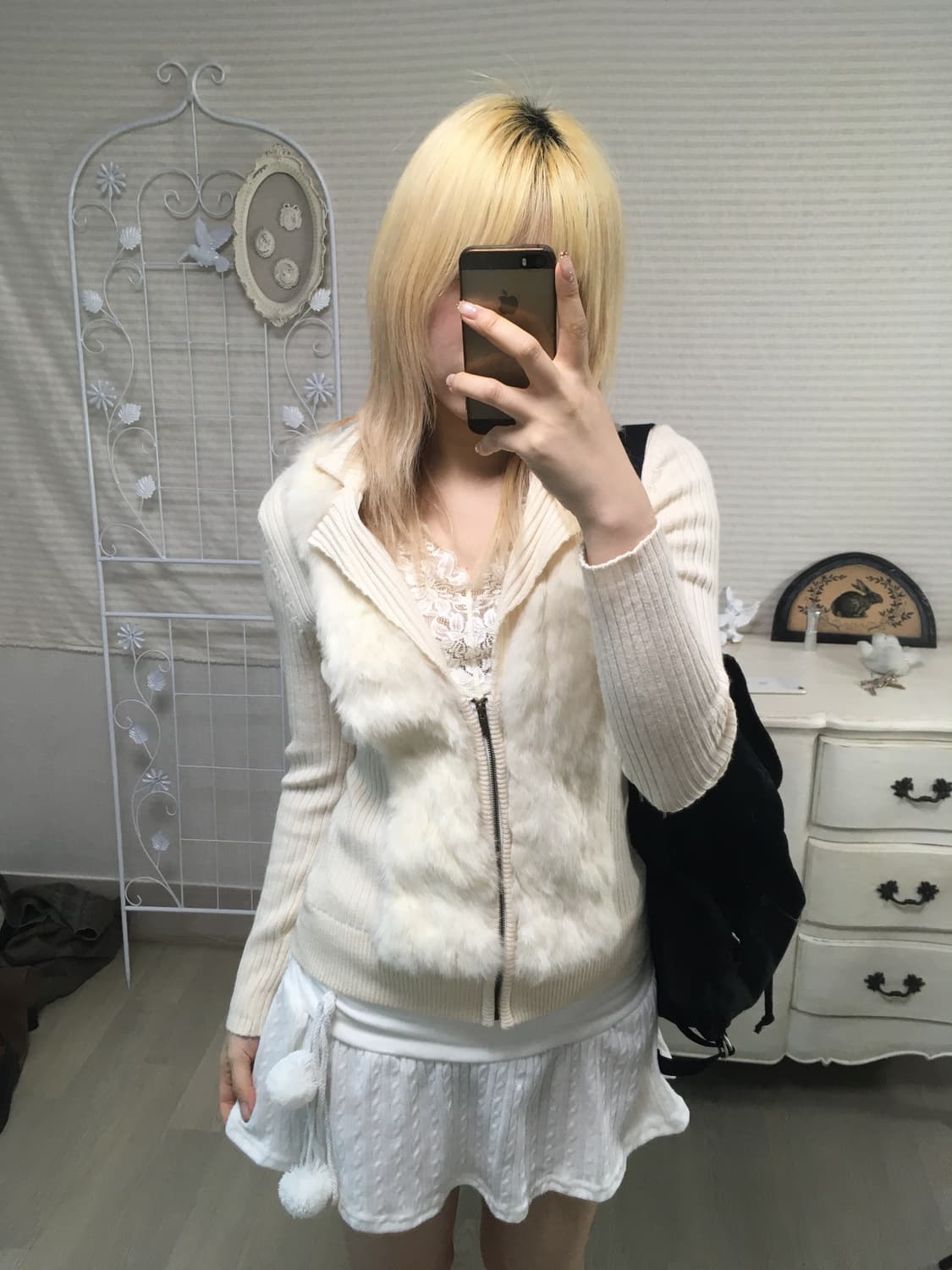 jpn vintage ivory fur knit zip-up 상품이미지2