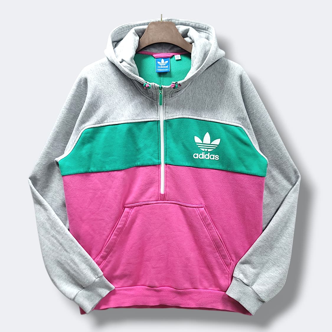 [2XL~3XL] 아디다스 트레포일 컬러 블록 하프 집업 후드 티셔츠 상품이미지1