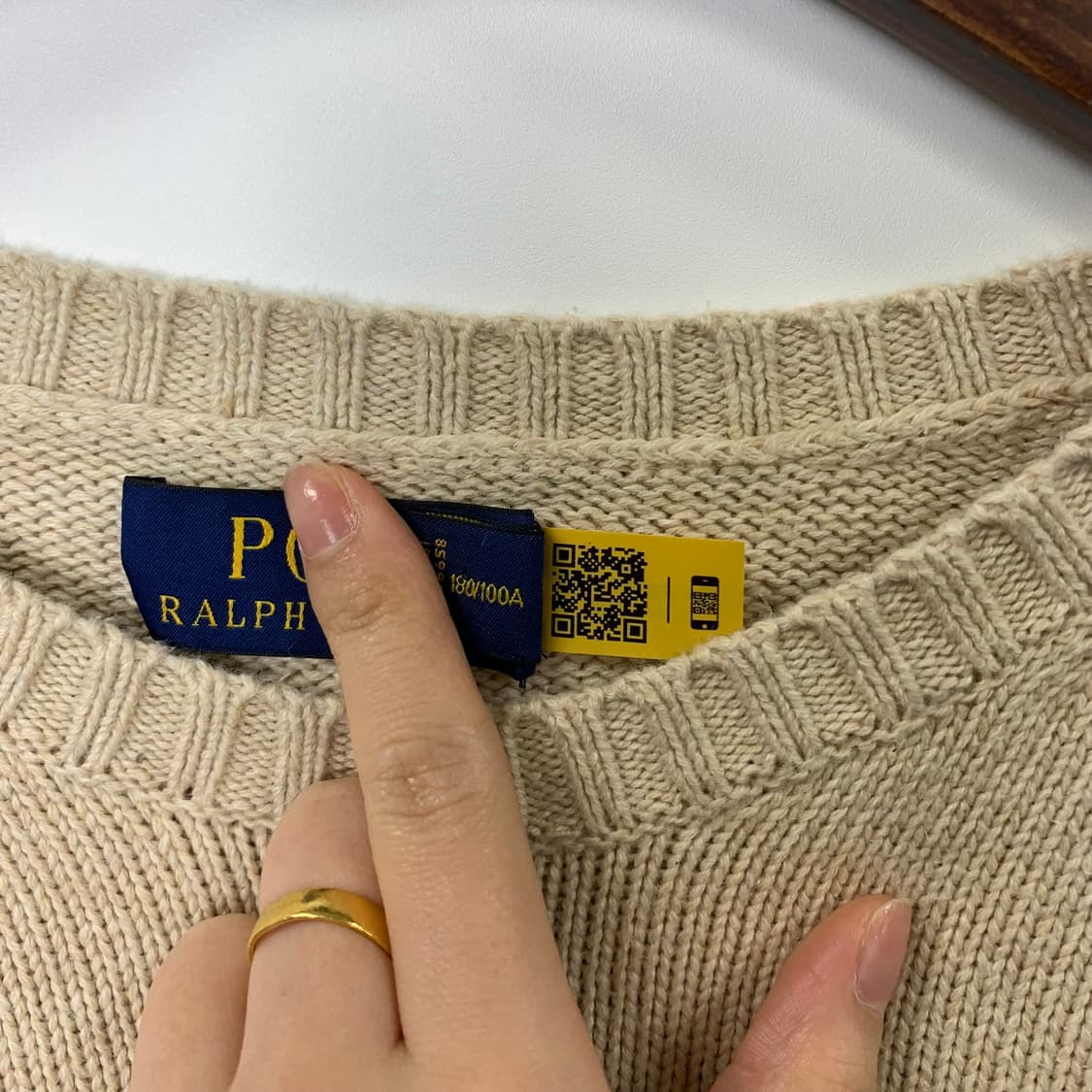 폴로 랄프로렌 베이지 코튼 라운드 니트 상품이미지5