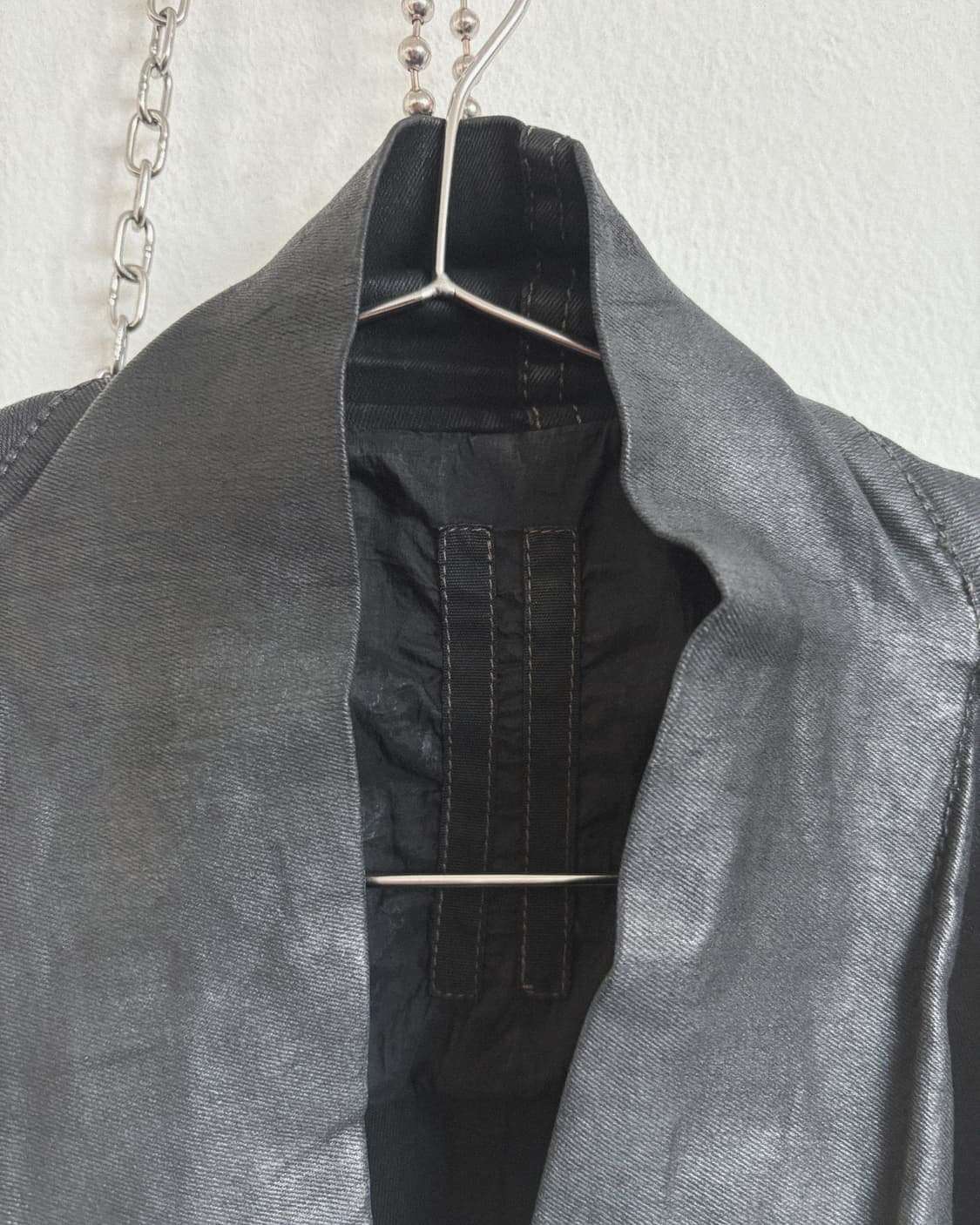 릭오웬스 하이넥 드레이프 왁스코튼 레더슬리브 코트 상품이미지7