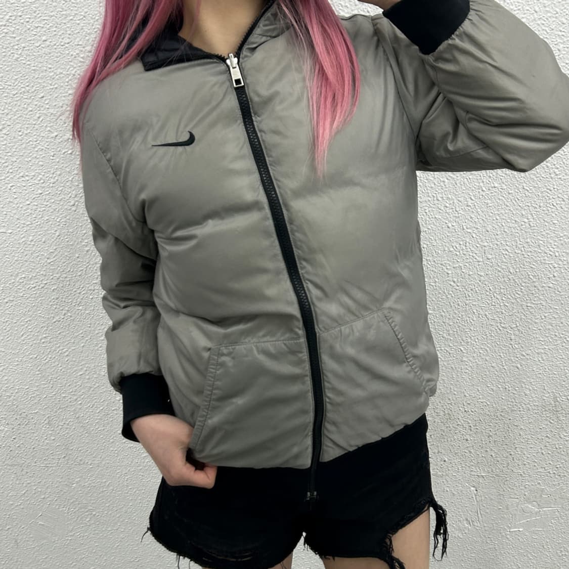 나이키 스우시 그레이 배색 리버시블 블랙 후드 패딩 L 상품이미지1