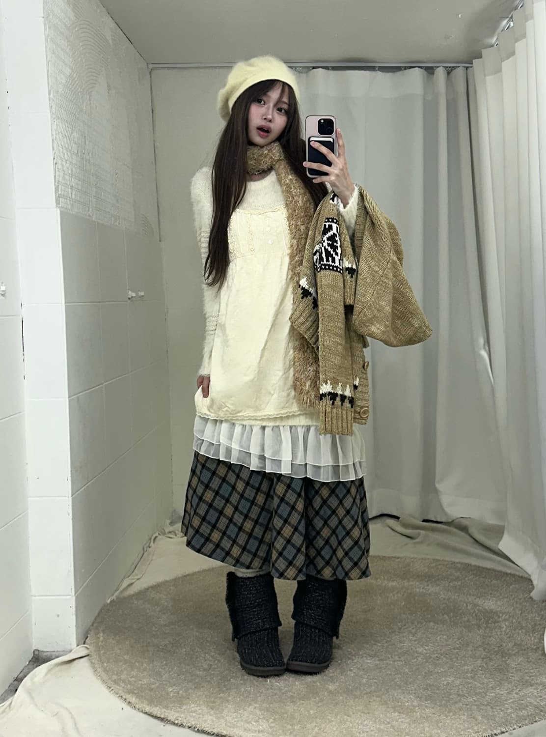 베이지 하구미 모리걸 니트원피스 코디세트 상품이미지2