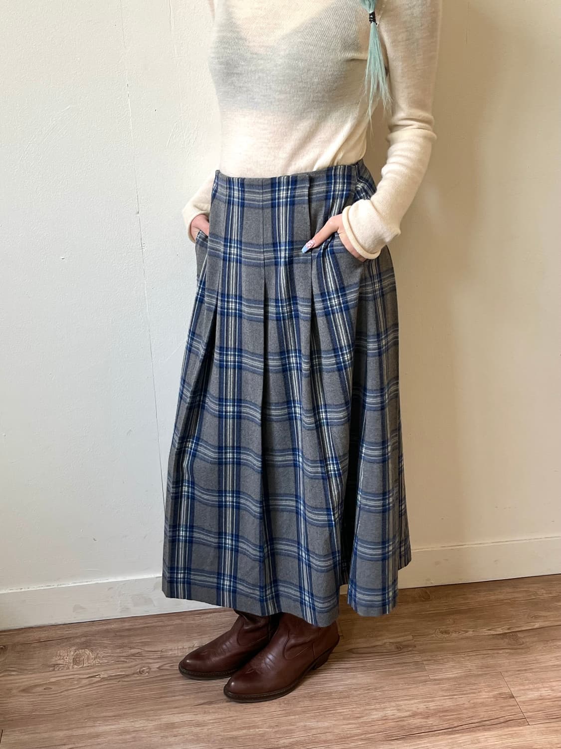 Dessin 체크 스커트 상품이미지5